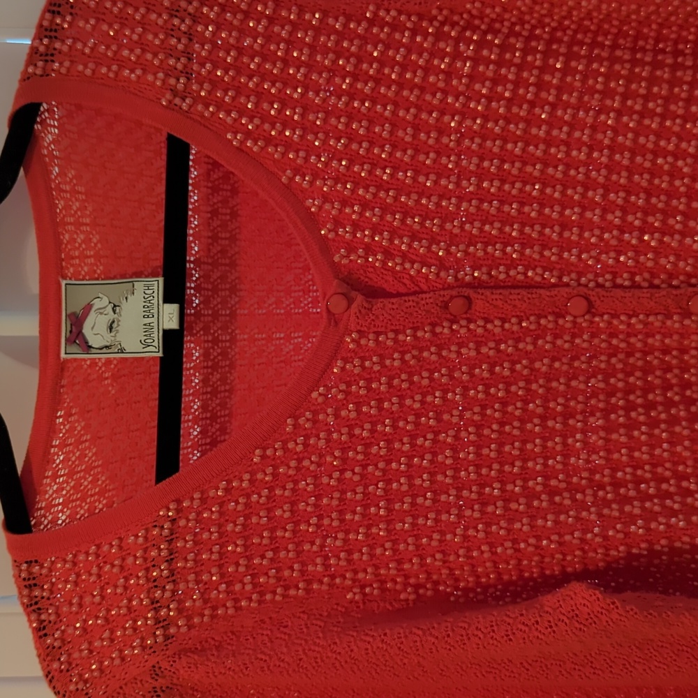 YOANA BARASCHI Size XL Fully Front Beaded Coral Cardigan Button front